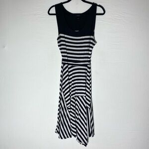 Ann Taylor Factory Striped Black and White Sleeveless Midi  Dress L